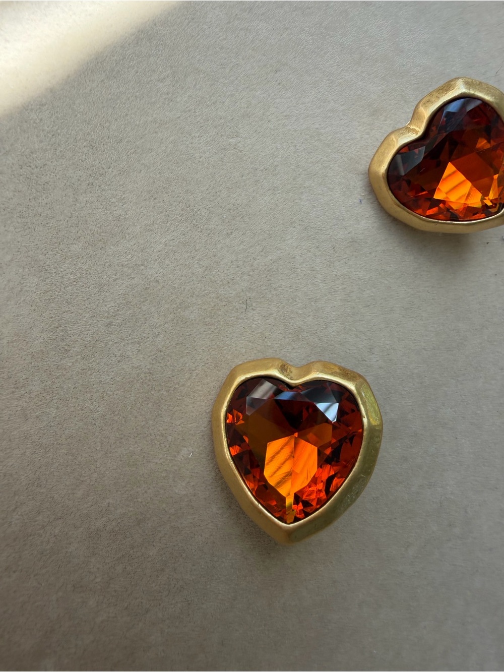 Gold toneHeart Earrings with Amber Faceted Gemstones
